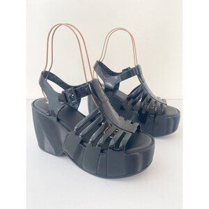 New Melissa Station 79 Fisherman Platform Shoes Sandals Black